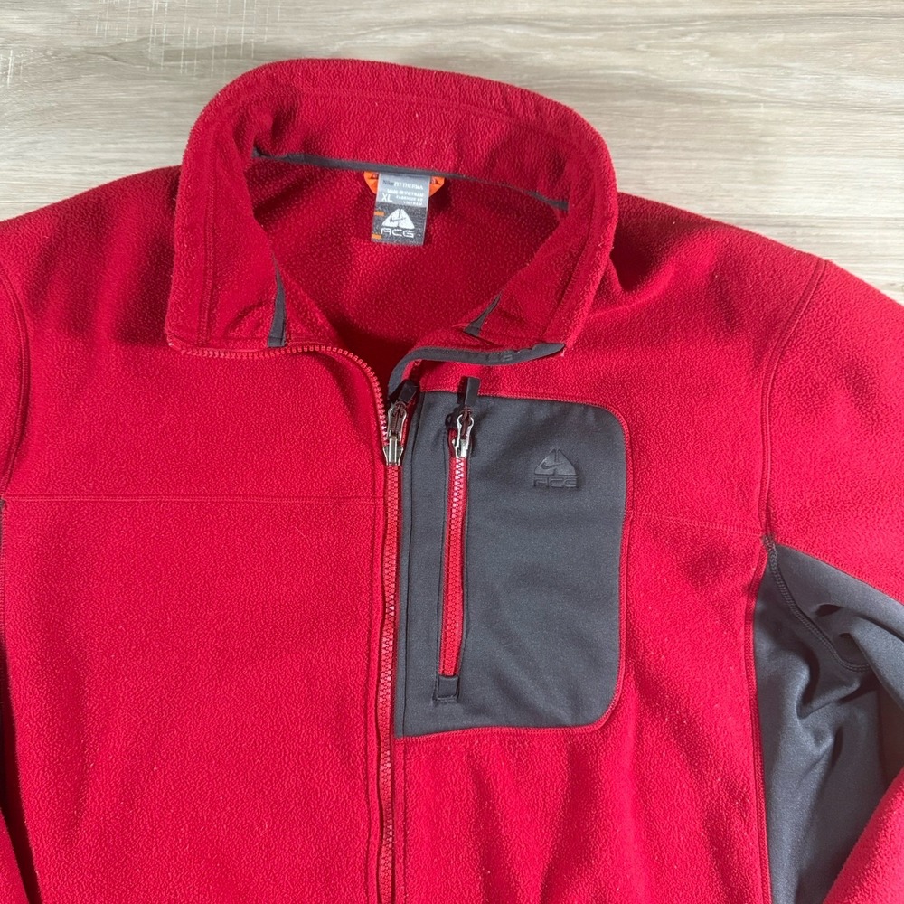 Vintage Nike ACG Fleece Full Zip Jacket Mens Size XL Red Gray Activewear Pocket‎